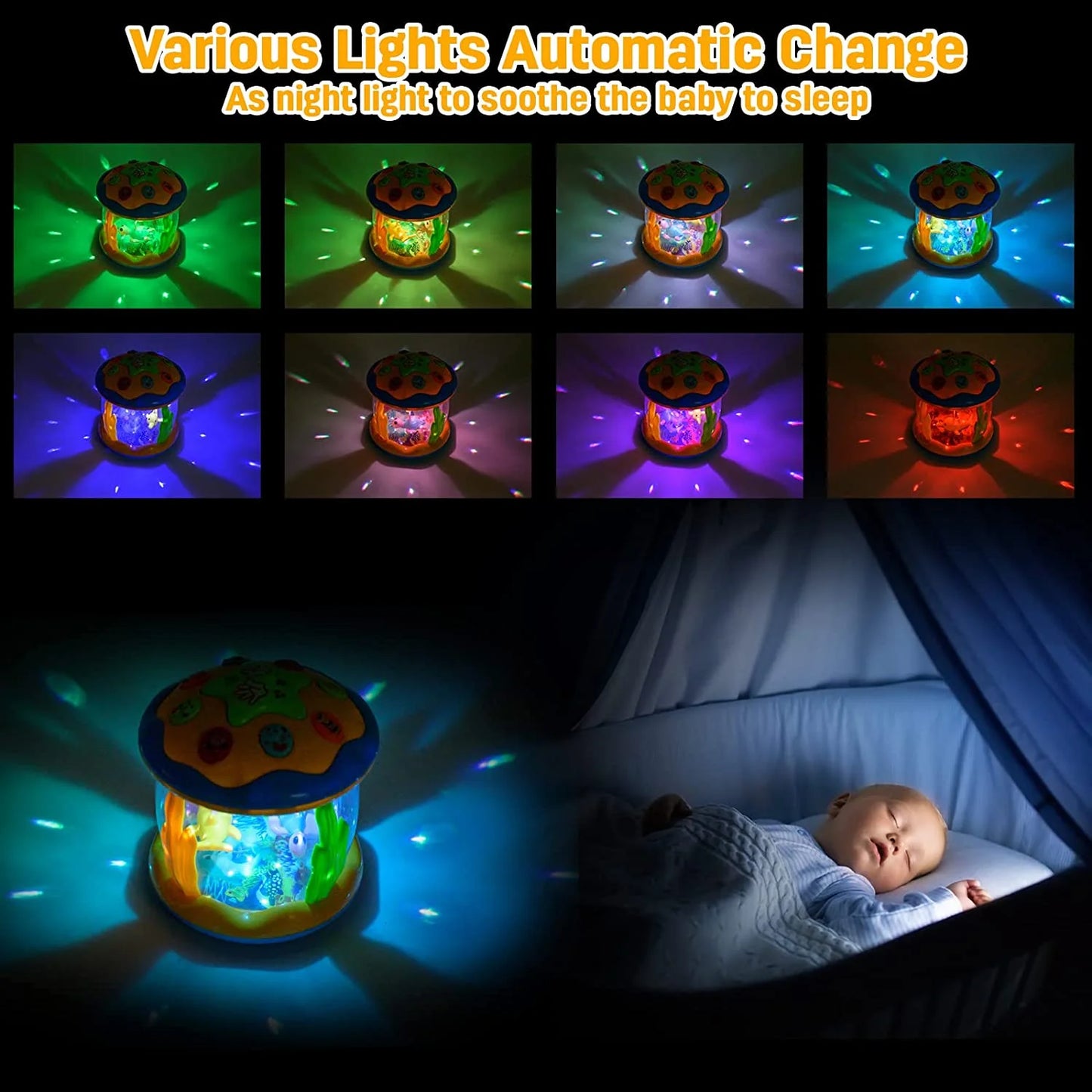 Baby Musical Toys with Light up for Toddlers 1 2 3, Rotating Ocean Projector Infant Toys 12-18 Month, Sitting Crawling Walking Developmental Toys for Babies, Gifts Toys for Kid