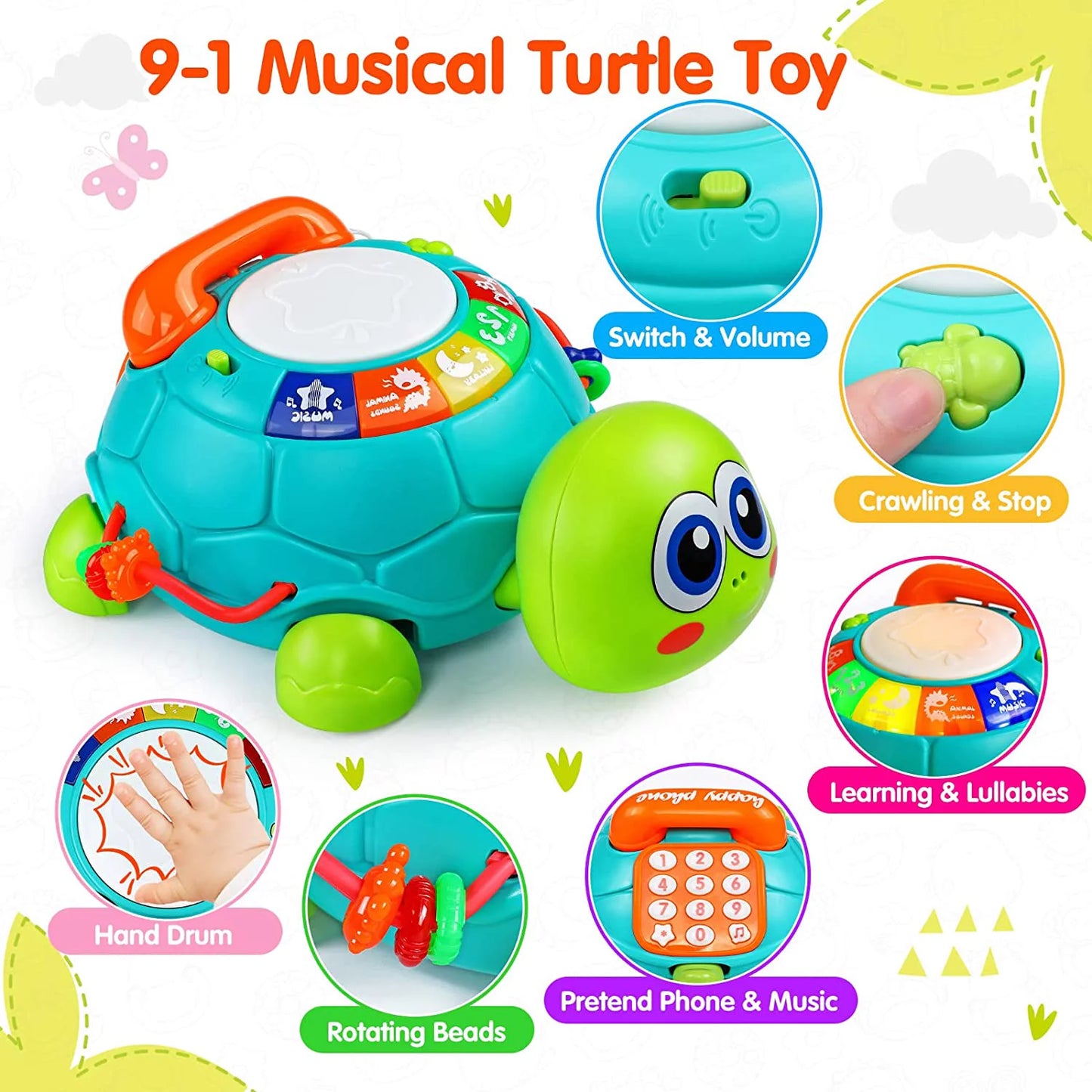 Baby Toys 12-18 Months, Light up Baby Toys 6 to 12 Months Musical Turtle with Letters Numbers Phone Infant Baby Toys for 6 9 12 18 Months Educational Learning Toys for 1 2 3 Year Old Boy Girl Gifts