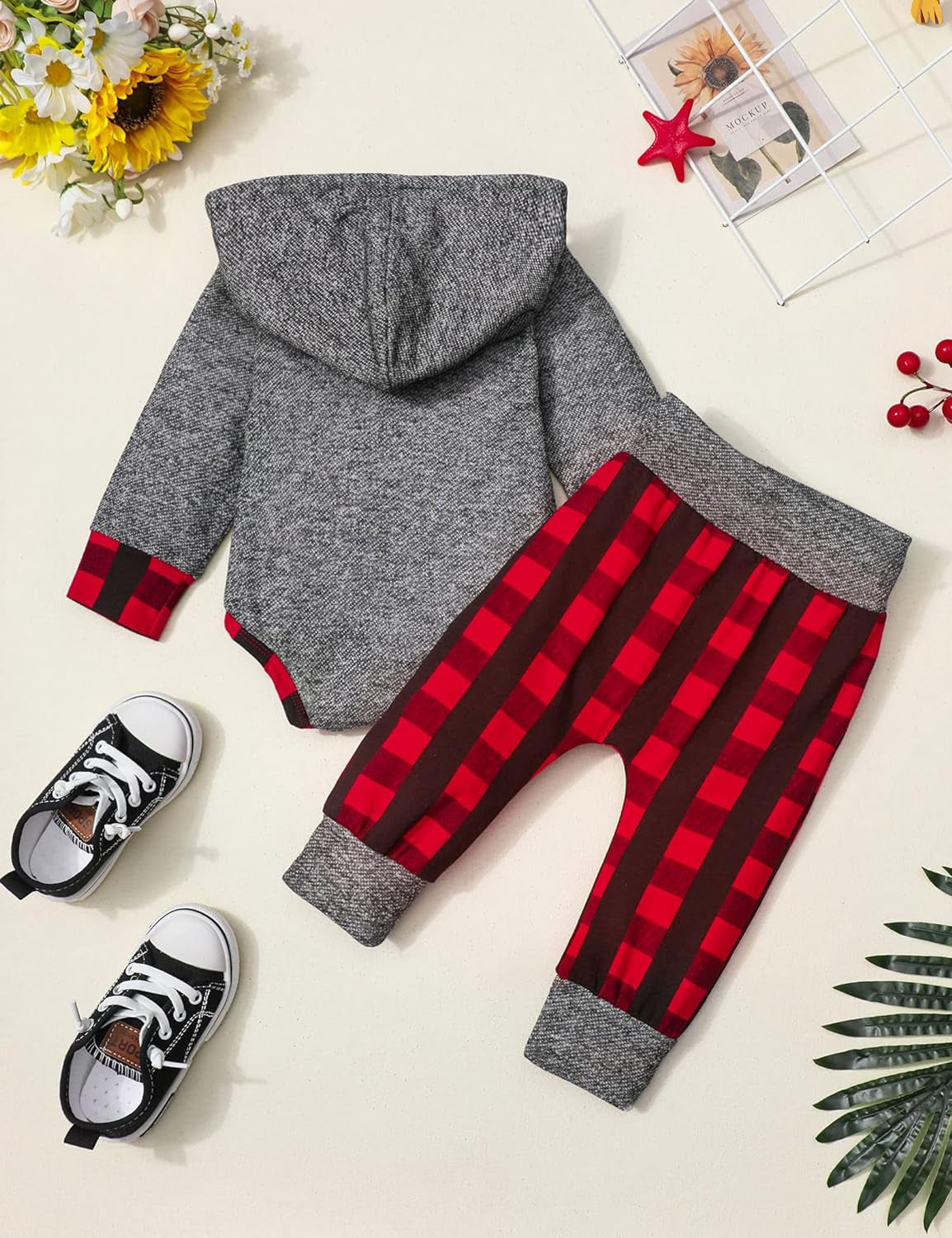 Newborn Baby Boy Clothes Plaid Letter Print Long Sleeve Hoodies + Long Pants 2PCS Fall Winter Outfits Set