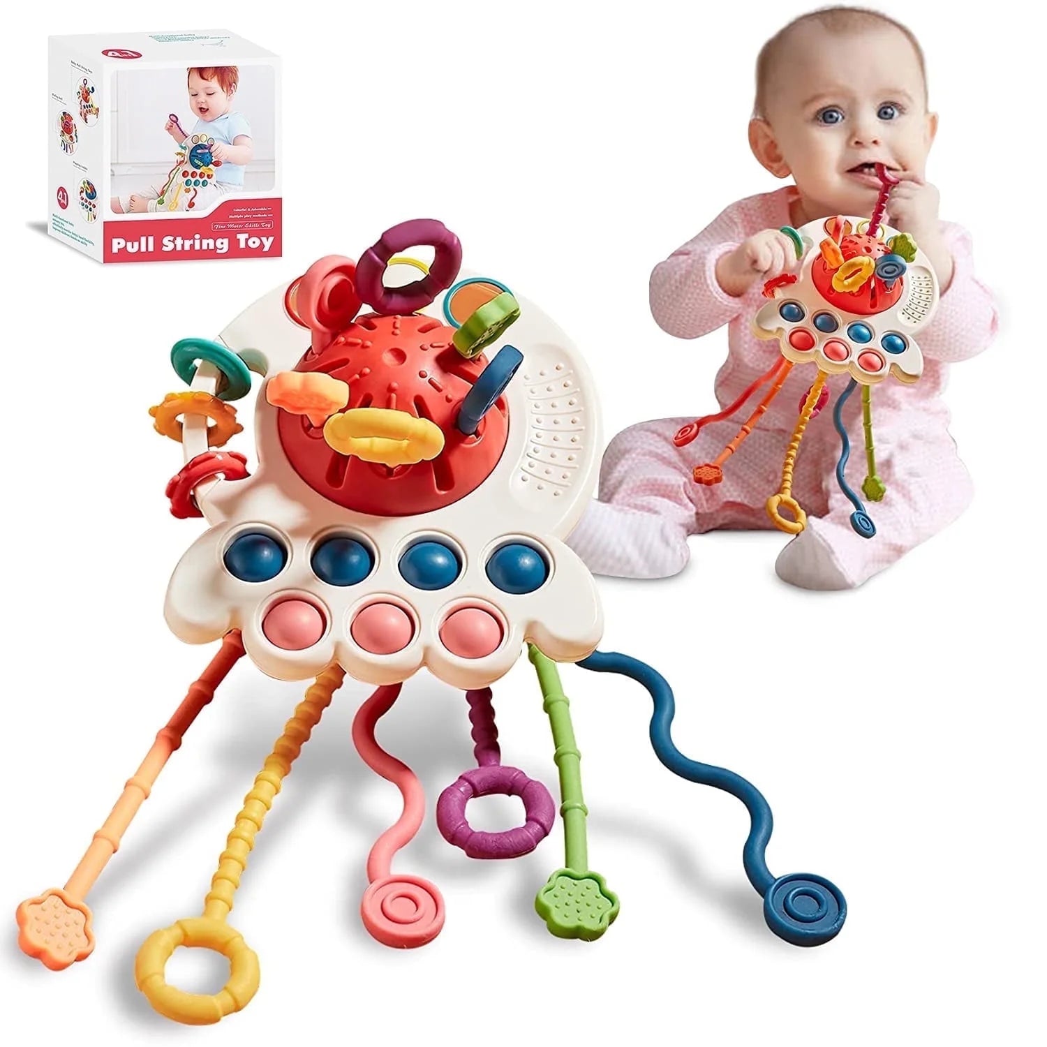 Baby Toys 6-12 Months,Pull String Teething Sensory Toys for 1 Year Old Christmas Gifts