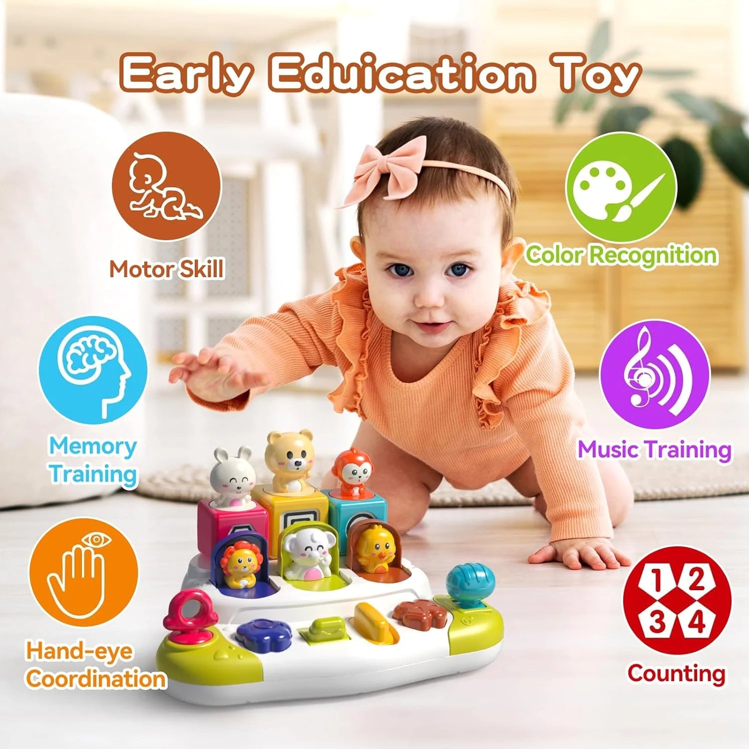 Interactive Animal Toys for Toddlers 1-3, Montessori Cause and Effect Toys for 1 Year Old Boys Girls, Toddler Boys and Girls Toys Ages 1 2 3 Year Old