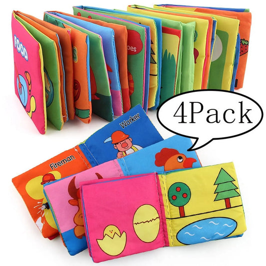 4 Pack Baby Books Toys 0-6 Months,Soft Crinkle Books Baby Toys Baby Books for Infants Car Seat Stroller Basket Stuffers Shower Gift Sensory Toys Early Education Toys for Babies 6-12-18 Month