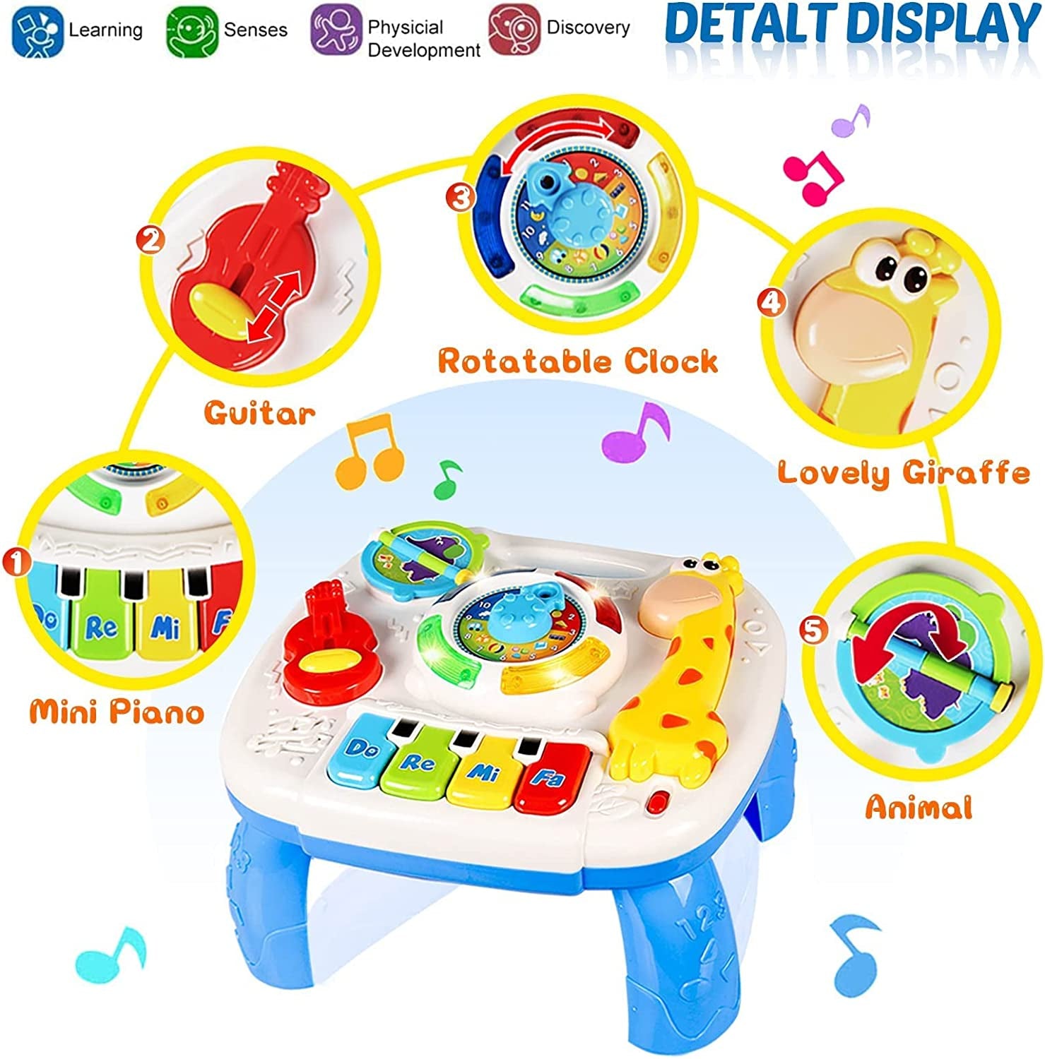 Baby Toys 6 to 12 Months, Musical Learning Table Baby Toys for 1 2 3 Year Old Boys Girls Early Education Activity Center Baby Toys 12-18 Months Kids Toddler Birthday Gifts