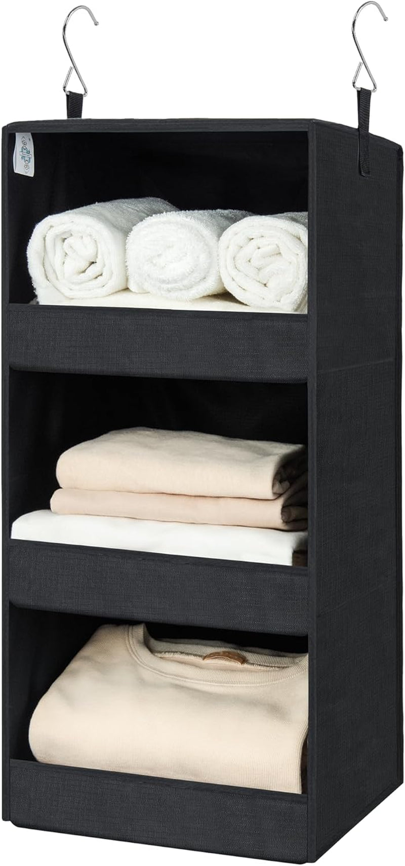 3-Shelf Hanging Closet Organizer, Collapsible Closet Hanging Shelves, Nursery Hanging Organizer, Black, 29 ½" H X 12" W X 12" D, 1-Pack