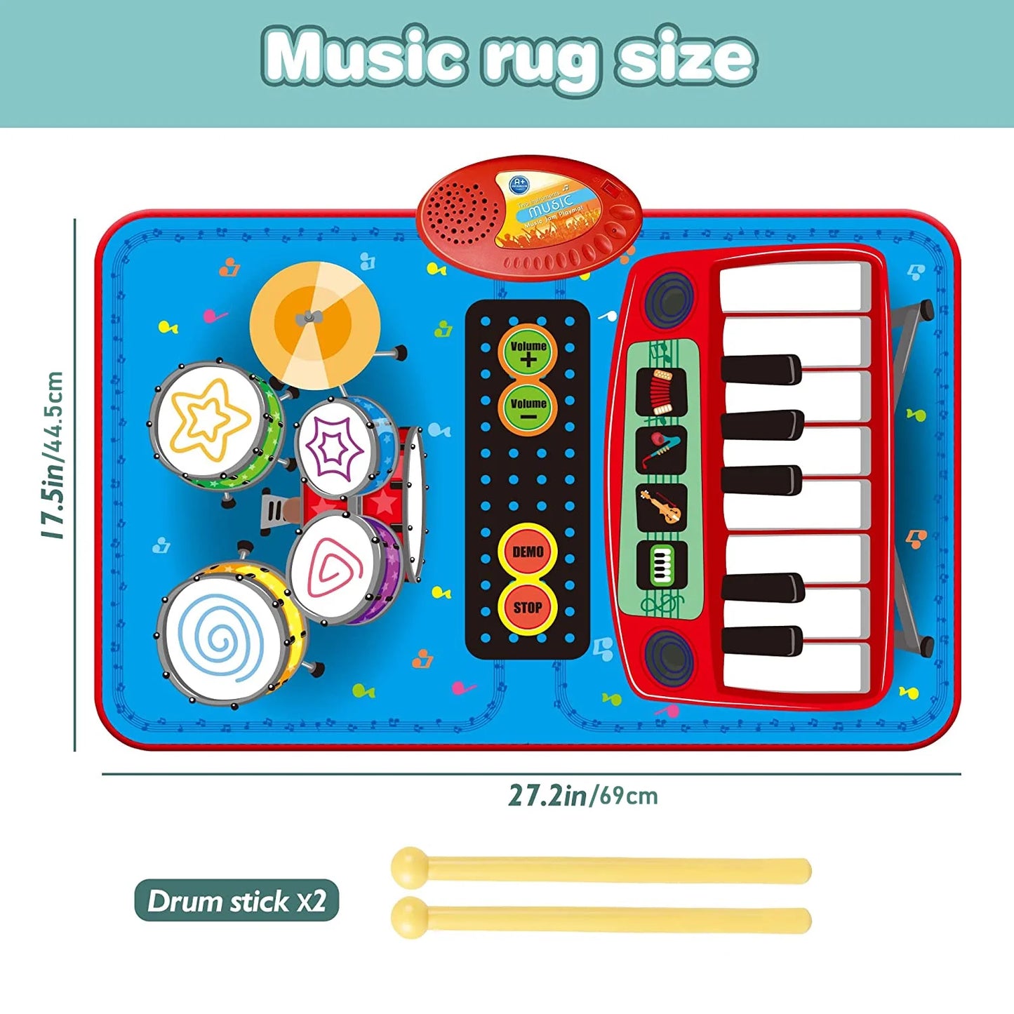 Baby Toys for 1 Year Old Boys & Girls, 2 in 1 Musical Toys, Toddler Piano & Electronic Drum Mat with 2 Sticks, Learning Floor Blanket, Birthday Gifts for 1 2 3 Year Old Boys & Girls