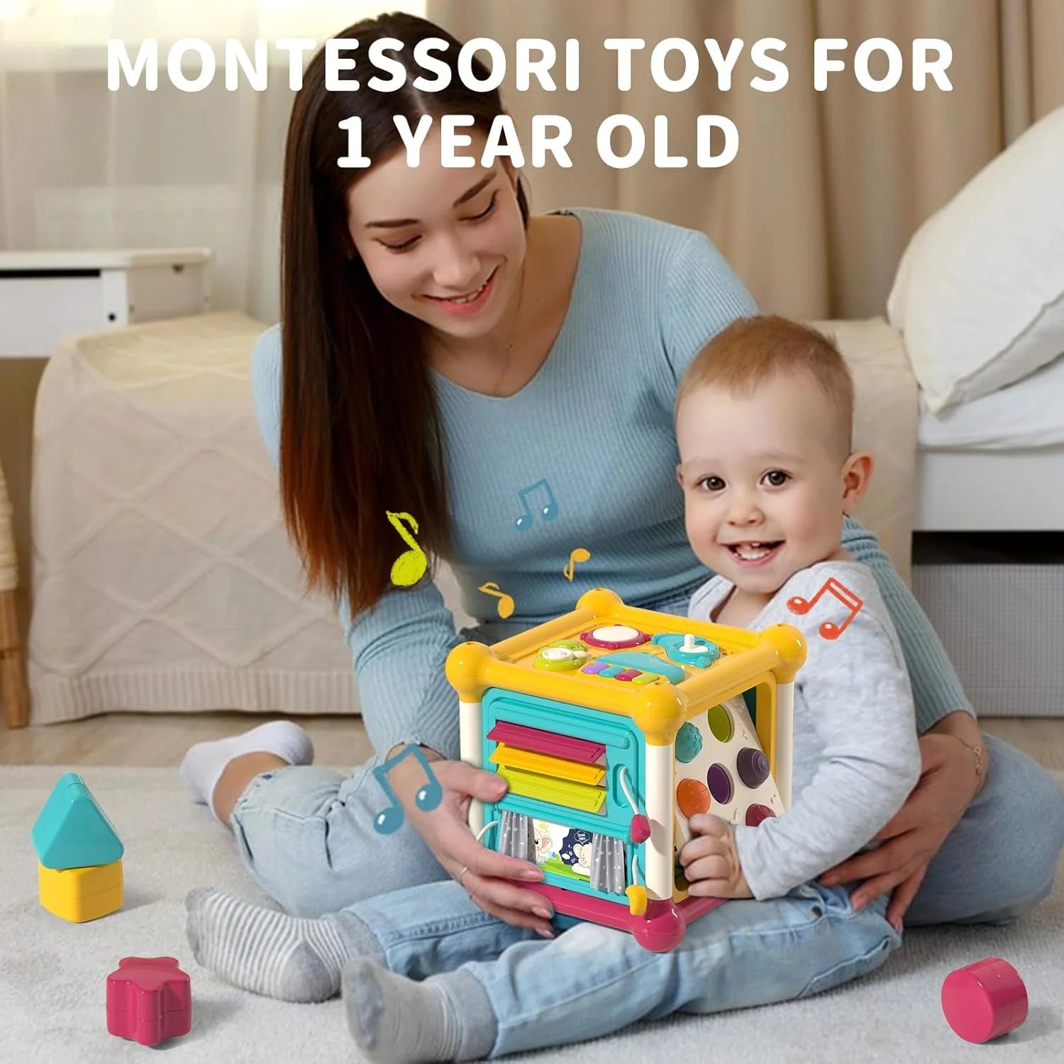 Montessori Toys for 1 Year Old, 12 in 1 Early Educational Activity Cube Toy for Toddlers 1-3, Learning Toys for 1 2 3 Year Old Boys Girls