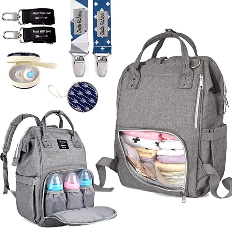 Diaper Bag Backpack with 2 Pacifier Clips, Pacifier Case, and Waterproof Nappy Bags