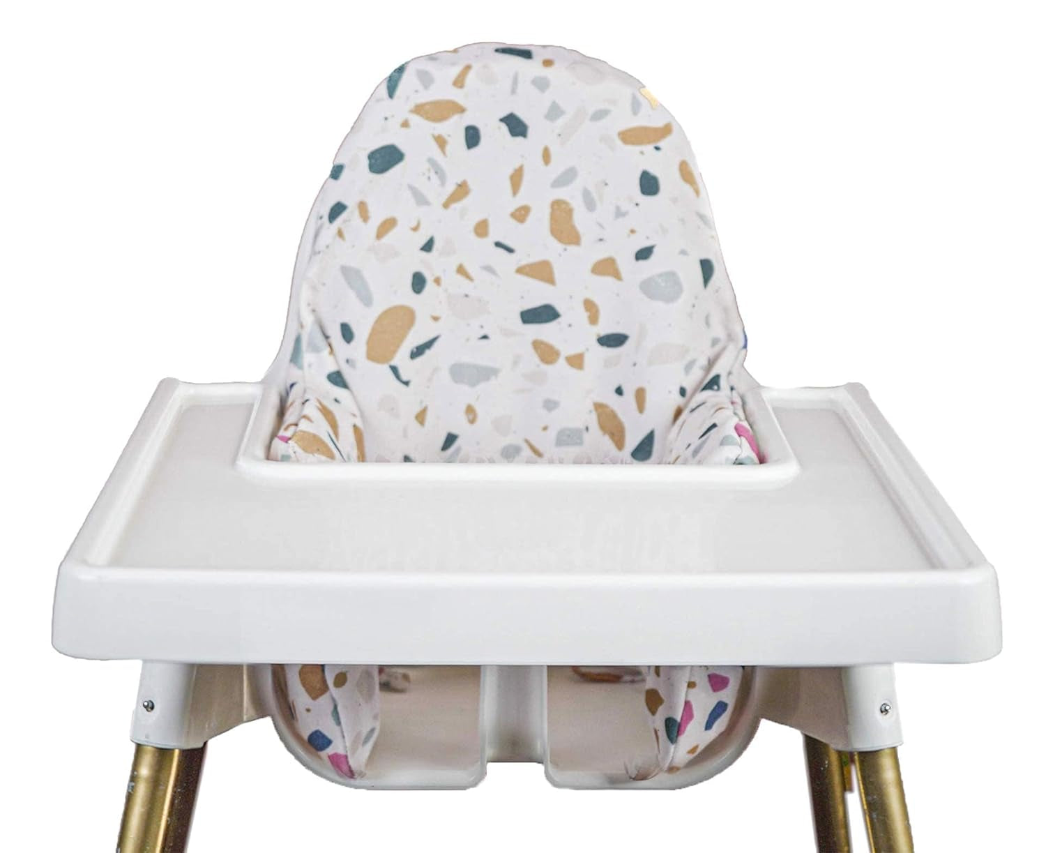 Premium High Chair Cushion Cover | Compatible with IKEA High Chair Accessories for Antilop Highchair | Reversible | Soft, Durable, Parent & Baby Approved for Baby High Chair (Terrazzo/Dinos)