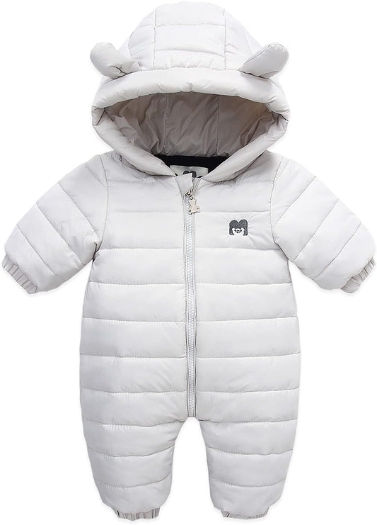 Baby Warm Winter Snowsuit Solid Color Rompers Fleece Hooded down Coat Outwear