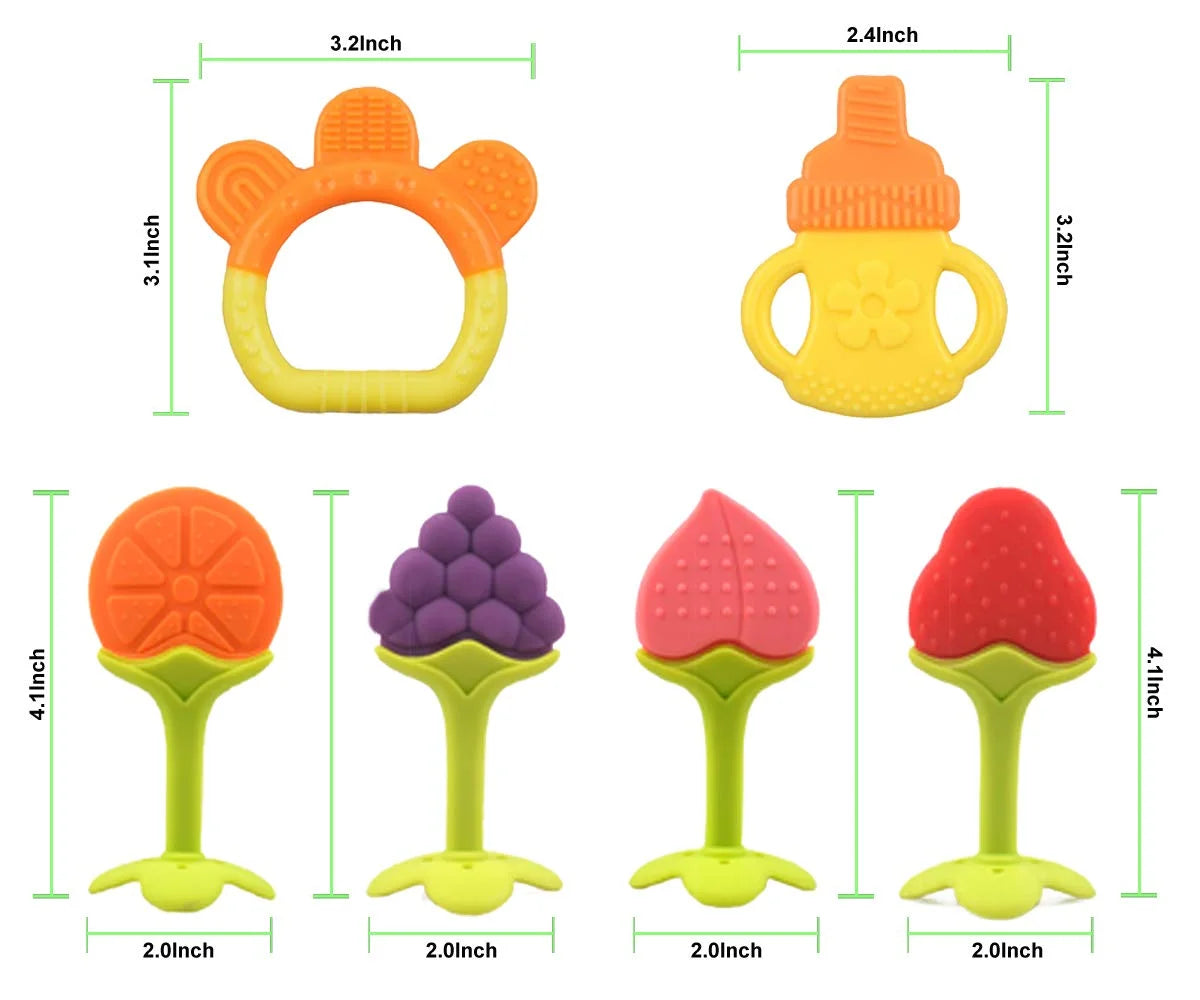 Baby Teether Toys for Babies 0-6 Months, Newborn Infant Baby Teethers Freezer Safe Silicone Baby Teether Toys, Frozen Teething Toys for Babies 0-6 Months, Baby Teethers Toys 6 Pack