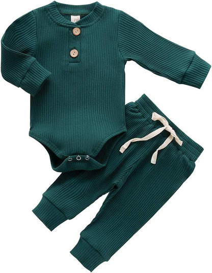 Newborn Baby Girl Boy Fall Clothes 3 6 12 18 24 Months Outfits Long Sleeve Knitted Cotton Romper & Pants Infant Winter Sets