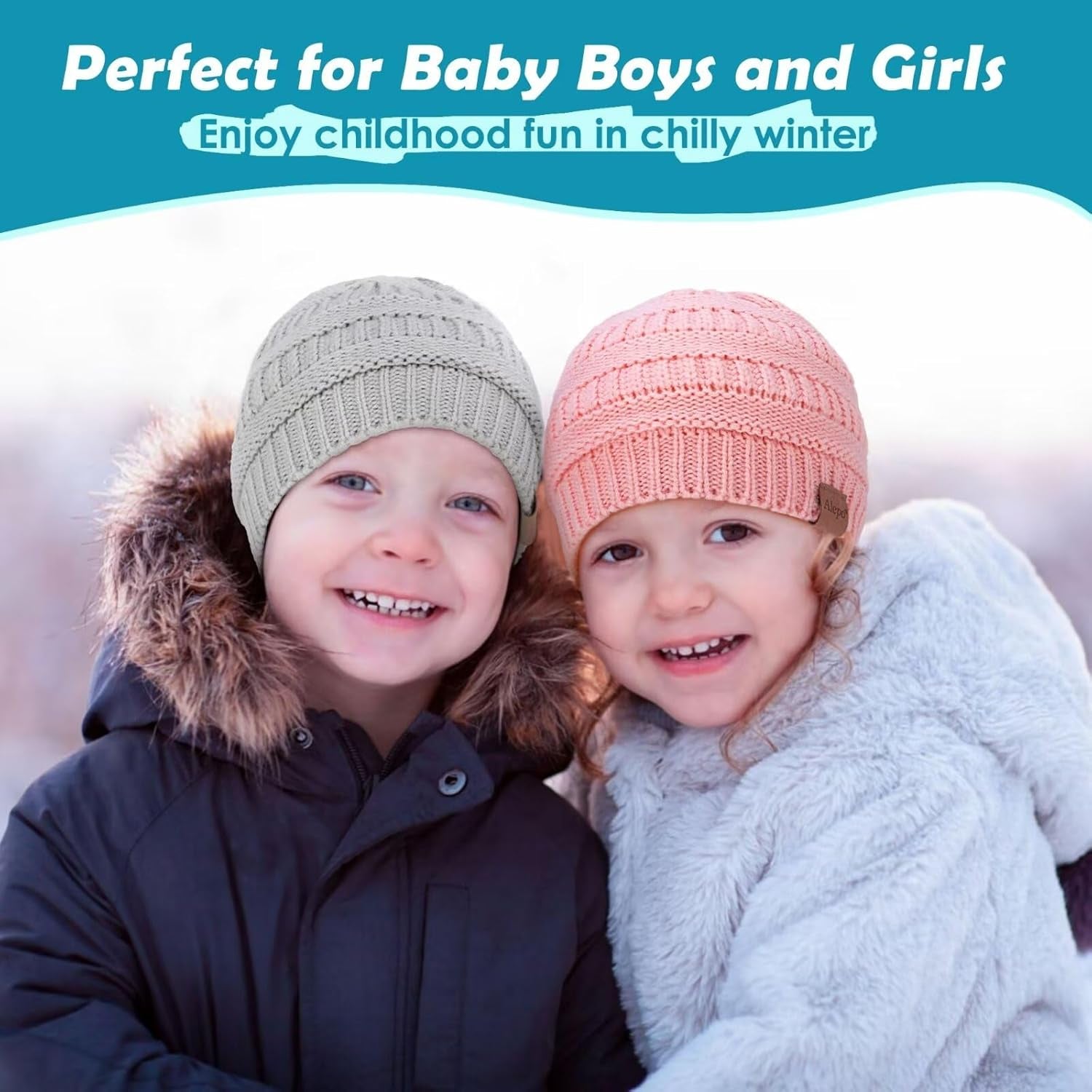 3 Pack Baby Beanie Hats for Girls Boys, Soft Warm Fleece Lined Baby Winter Hat for Newborn Infant Toddler Kids