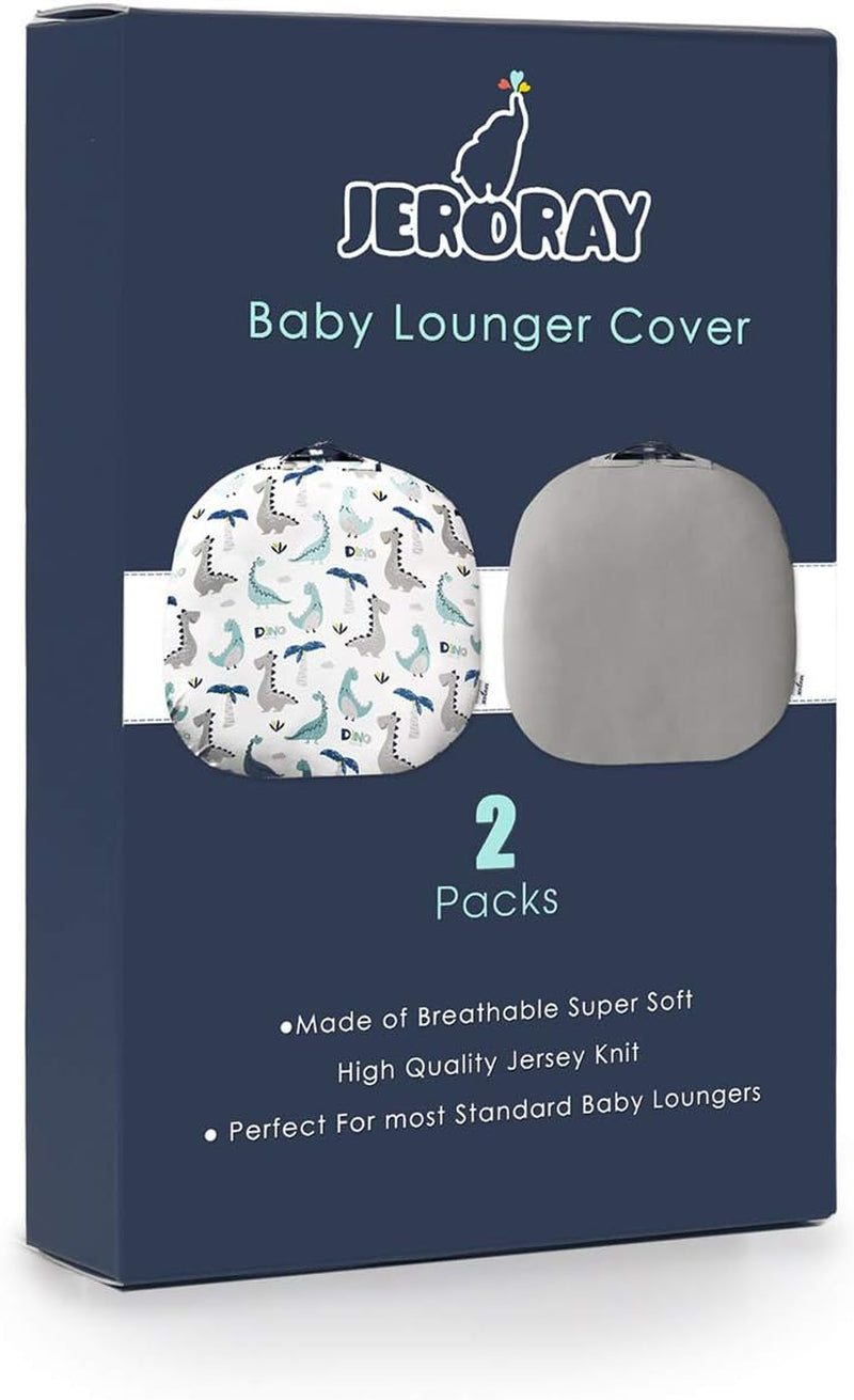 Baby Lounger Cover Pack of 2 Lounger Covers for Boys and Girls Soft and Breathable Knit Fabric Fitted Design Newborn Lounger Cover with Cute Animal Patterns – for Standard Baby Lounger