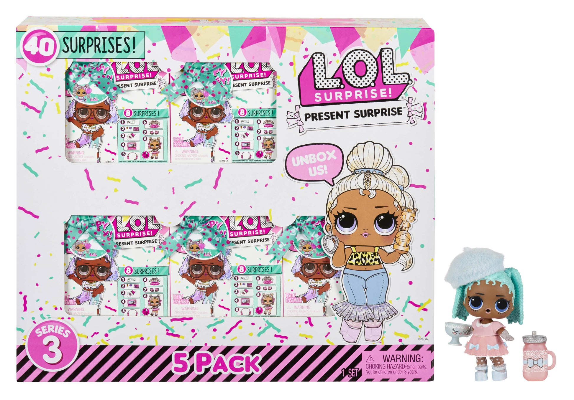 LOL Surprise Present Surprise Exclusive 5-Pack with 5 Collectible Dolls, 40 Surprises, Limited Edition Dolls, Accessories, Gift Box Packaging, Girls Gift Age 4+