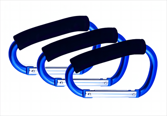 3PCS Stroller Hooks, 5.2'' Large Carabiner Clip - Carabiner Large, Baby Stroller Hooks for Hanging Bags, Stroller Accessories(Blue)