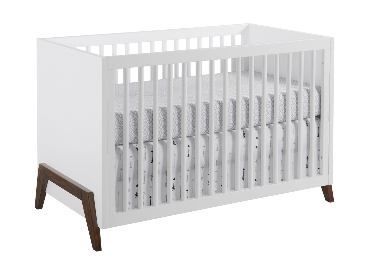 Mari Modern 3-In-1 Convertible Island Crib, White & Walnut, Wooden Crib