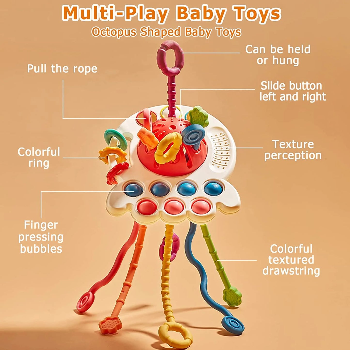 Baby Toys 6-12 Months,Pull String Teething Sensory Toys for 1 Year Old Christmas Gifts