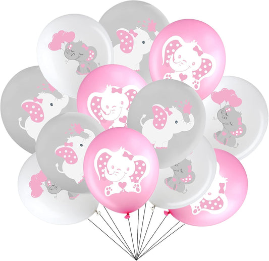 45 Pieces Elephant Balloon 12 Inch Baby Shower Elephant Balloon for Baby Boy Girl Gender Reveal Elephant Animal Themed Birthday Party Supplies Indoor Outdoor Decor (Pink, Gray, White)