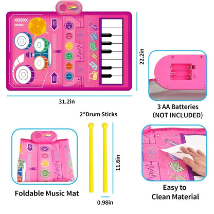 1 Year Old Girl Gifts, Piano Mat Baby Toys for 1 Year Old Girl, 2 in 1 Toddler Music Mat with Keyboard & Drum, Early Educational Musical Toys First Birthday Gifts for 1 2 Year Old Girls & Boys