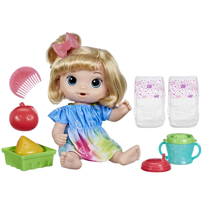 Fruity Sips Doll, Apple, Pretend Juicer Baby Doll Set, Kids 3 and Up, Blonde Hair