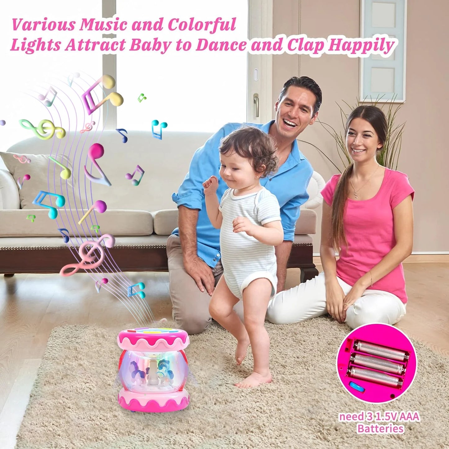 Baby Toys 6 to 12 Months, Musical Learning Infant Toys 12-18 Months - Rotating Light up Baby Music Crawling Toys Educational Toy for Girls