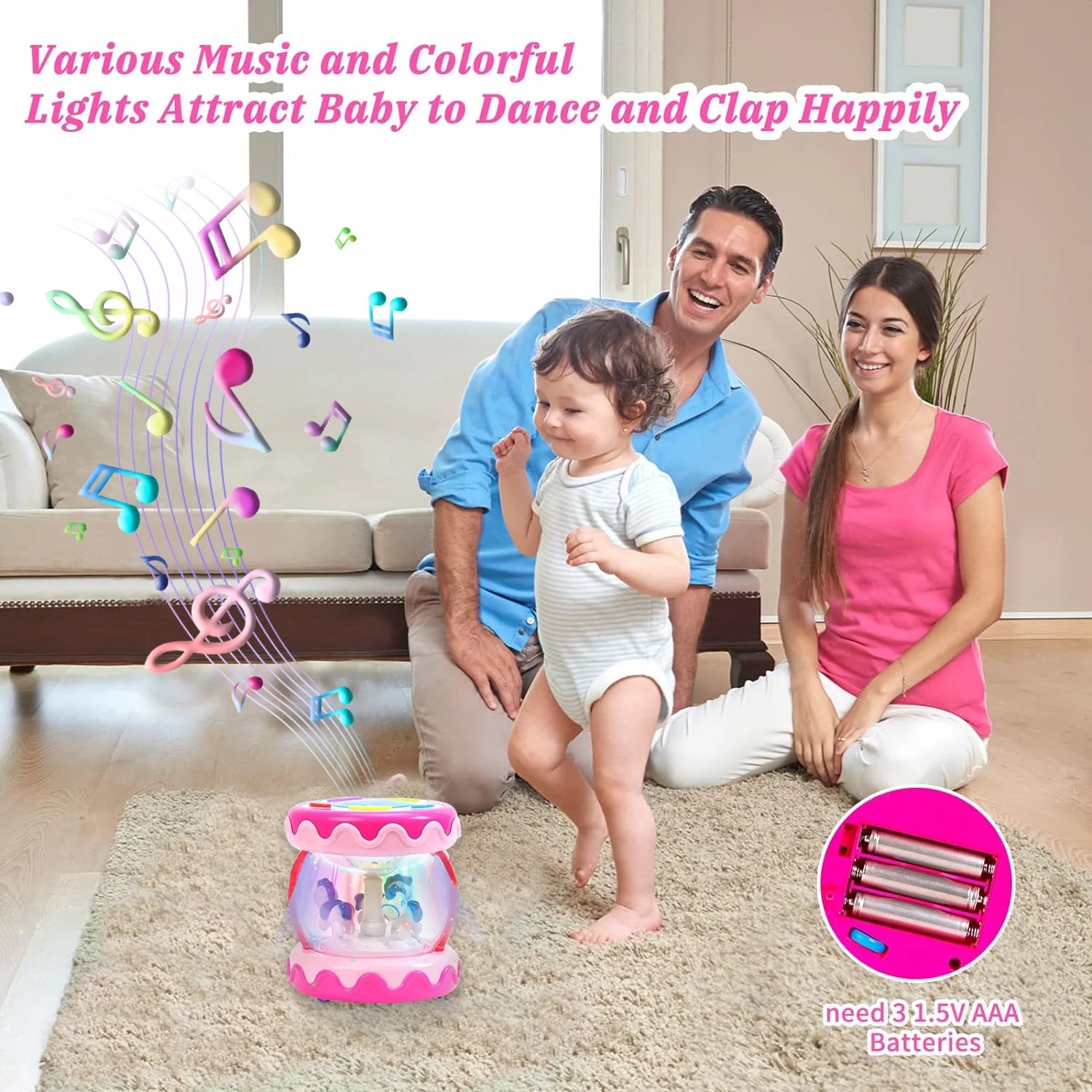 Baby Toys 6 to 12 Months, Musical Learning Infant Toys 12-18 Months - Rotating Light up Baby Music Crawling Toys Educational Toy for Girls