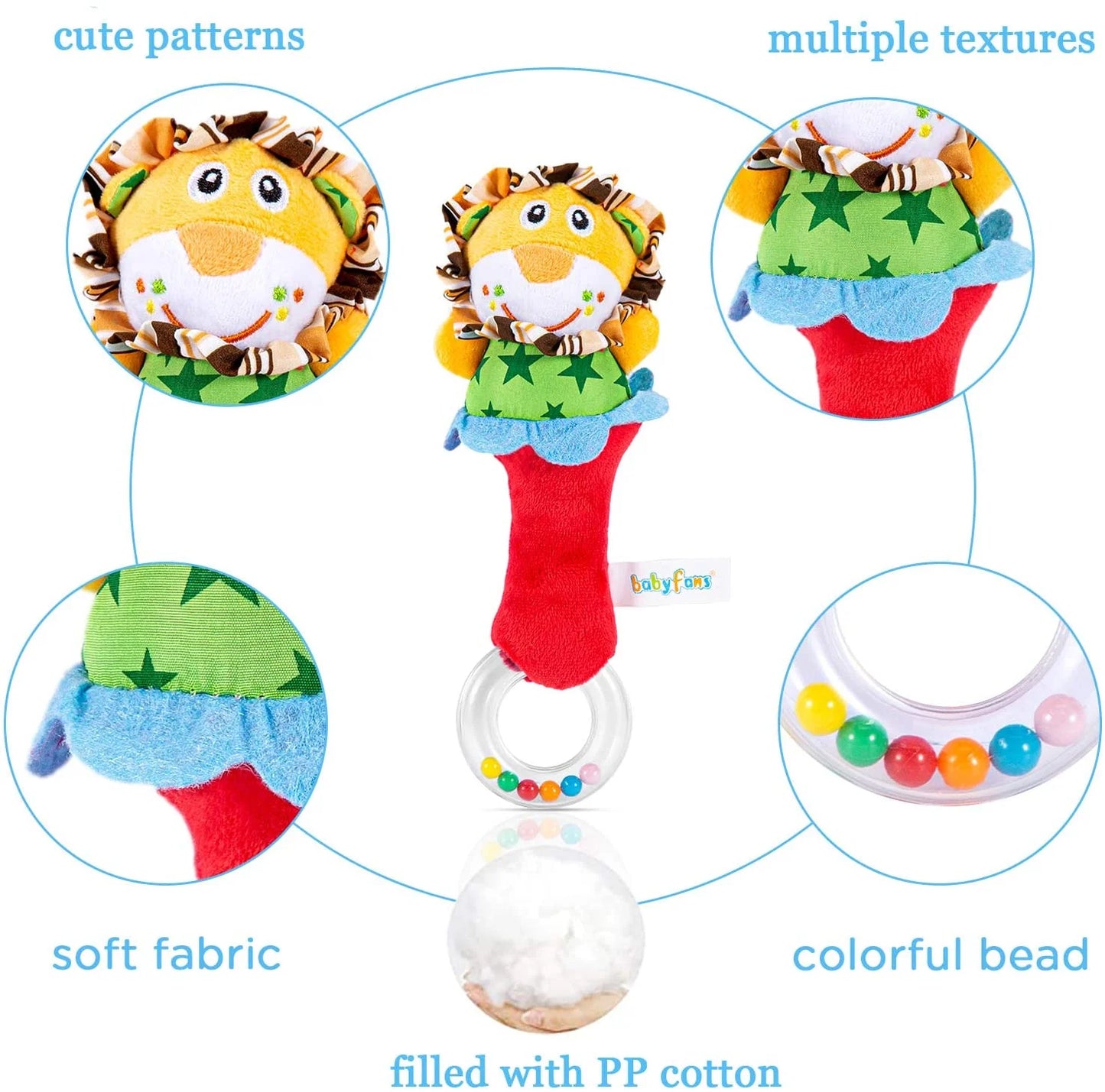 2 Pack Baby Soft Rattle Toys Fabric Ring Rattles Shaker Infant Handbells Early Development Hand Grab Sensory Toys Stuffed Animal for 3 6 9 12 Months and Newborn Toddler Boy Girl Birthday Gift