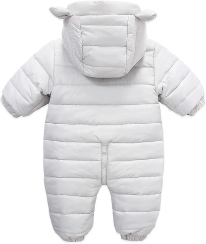 Baby Warm Winter Snowsuit Solid Color Rompers Fleece Hooded down Coat Outwear