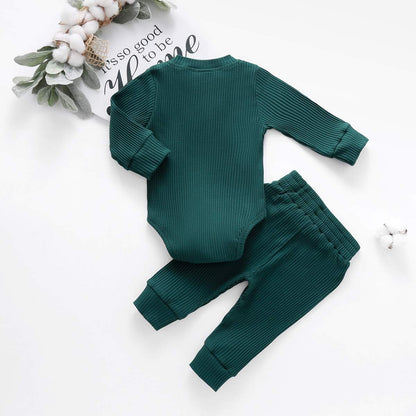 Newborn Baby Girl Boy Fall Clothes 3 6 12 18 24 Months Outfits Long Sleeve Knitted Cotton Romper & Pants Infant Winter Sets