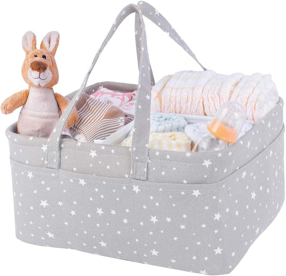 Baby Diaper Caddy Organizer Storage Basket for Girl Boy Shower Gifts Portable Large Nursery Holder Tote for Changing Table or Car Newborn Essentials Baby Registry Must Haves Item…