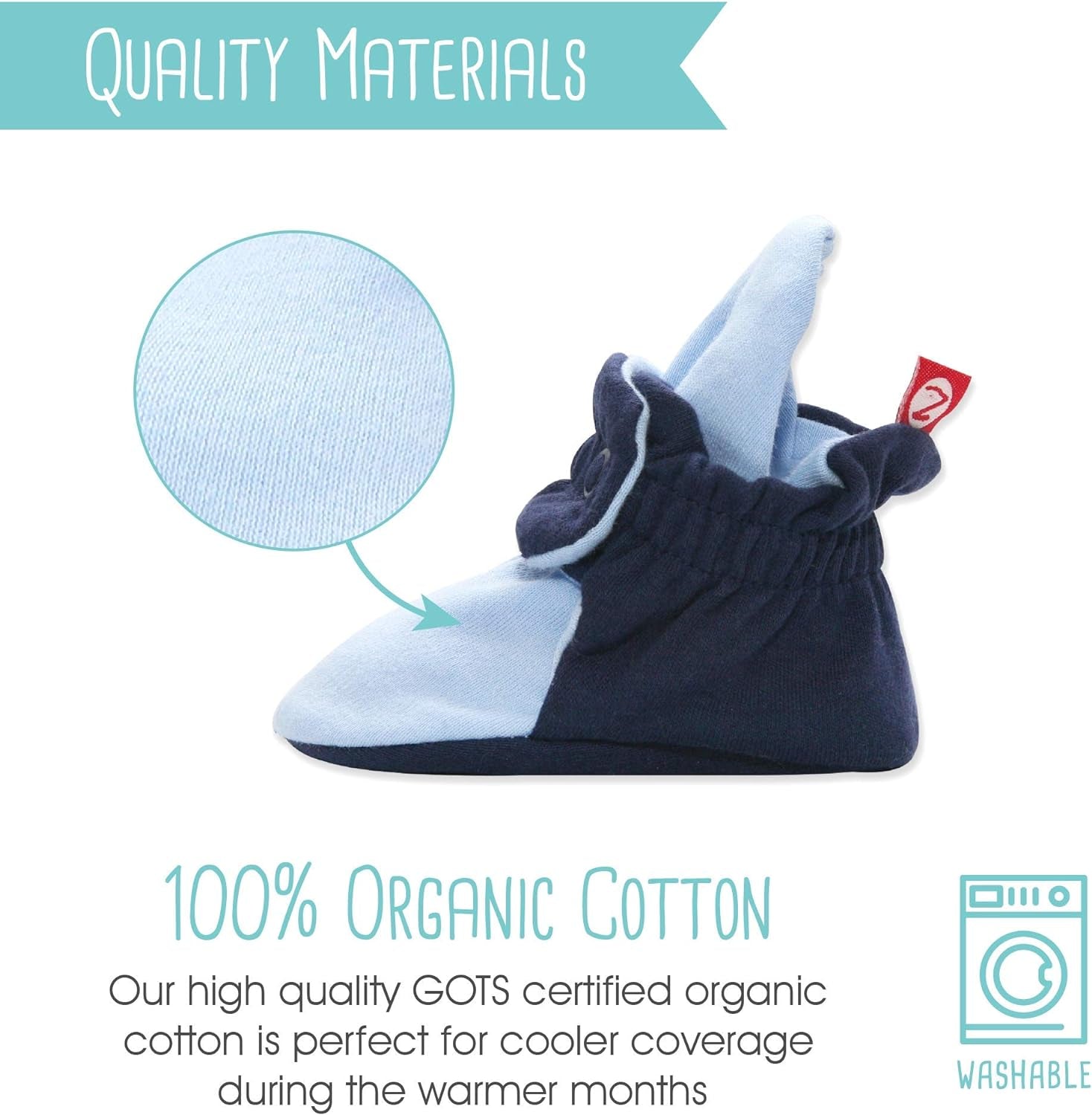 Organic Cotton Baby Booties, Soft Sole Stay-On Baby Shoes