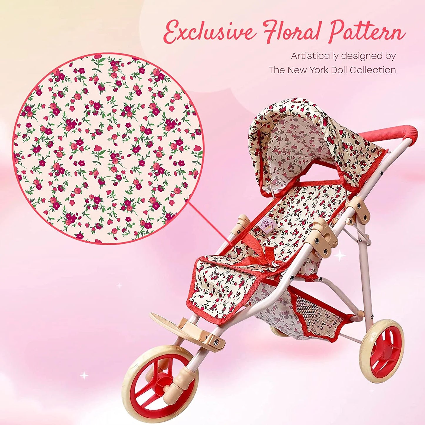 Baby Doll Stroller Jogging Toy Stroller Floral