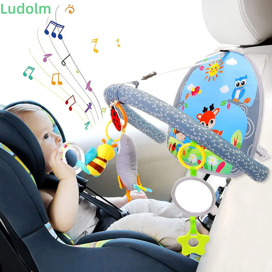 Infant Car Seat Toys for Babies 0-6 Months: Travel Baby Toy for Rear Car Seat, Adjustable Mobile Activity Arch with Music, Sensory Hanging Toy Fits Safety Car Seats, Crib, Stroller