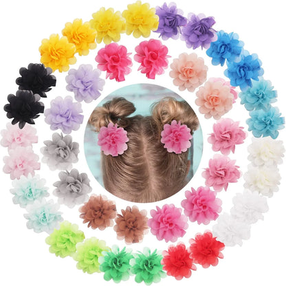 40PCS 2" Chiffon Flower Hair Bows Clips Flower Tiny Hair Clips Fine Hair for Girls Infants Toddlers Set of 20 Pairs