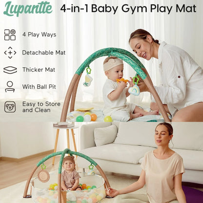 4-In-1 Baby Play Gym, Activity Gym Ball Pit with Detachable Anti-Slip Thickening Tummy Time Mat with Sensory Toys for Newborn Infant Toddler to Develop Motor and Cognition