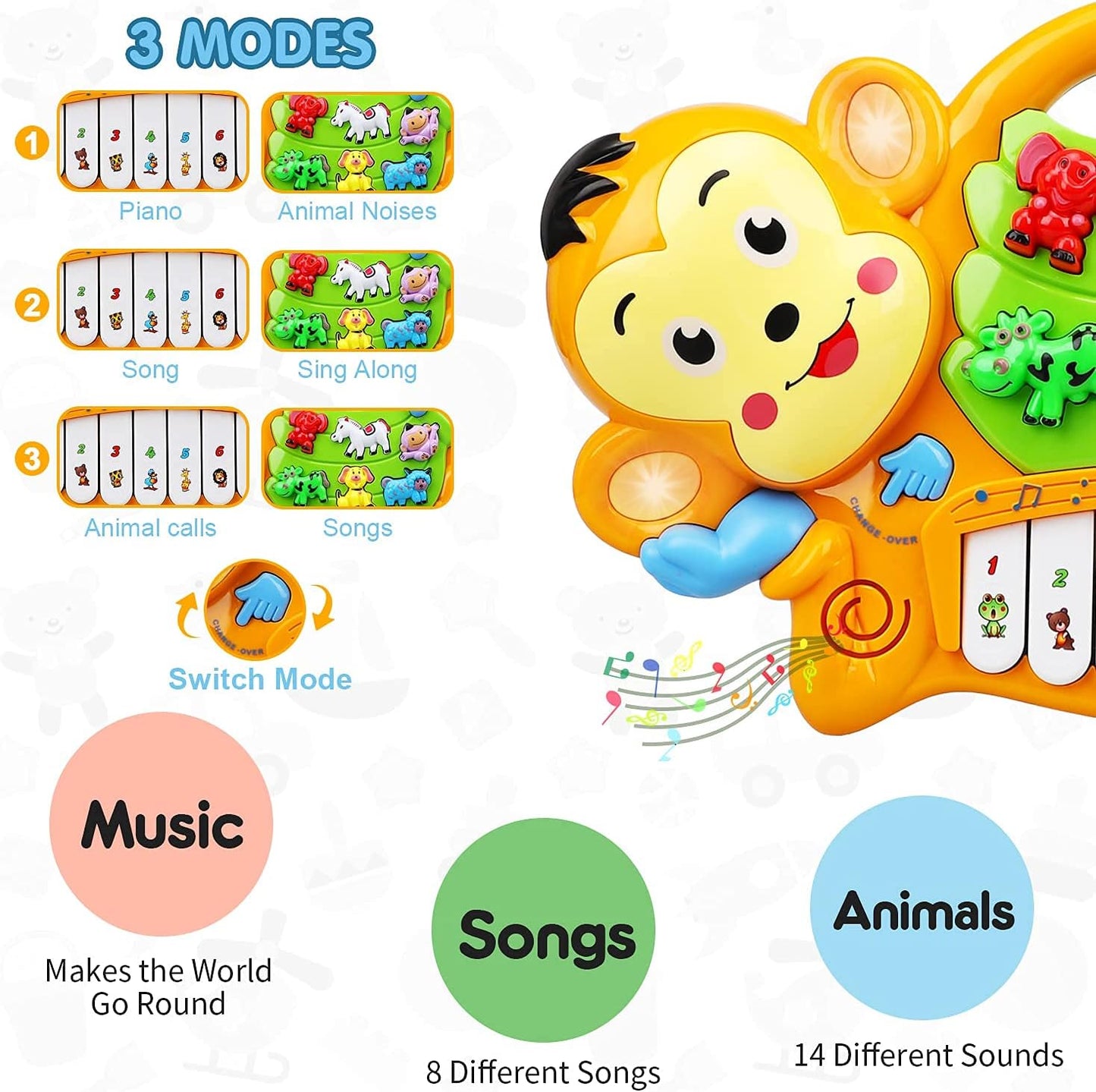 Baby Piano Toys 6 to 12 Months Light up Baby Musical Toys Early Learning Educational Baby Keyboard Infant Toys Baby Monkey Piano Boys Girls Toddlers Gifts 0 3 6 12 18 Months