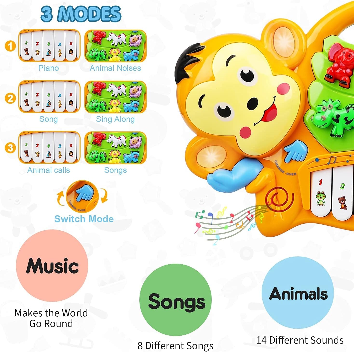 Baby Piano Toys 6 to 12 Months Light up Baby Musical Toys Early Learning Educational Baby Keyboard Infant Toys Baby Monkey Piano Boys Girls Toddlers Gifts 0 3 6 12 18 Months