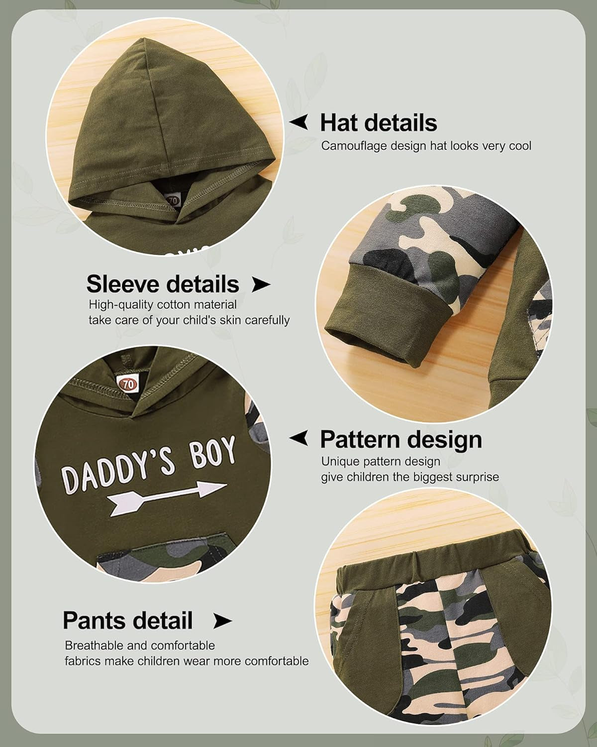 Baby Boy Clothes 2PCS Toddler Sweatshirt Hooded Classic Plaid Letter Printed Hoodies Camo Pants(Green,12-18 Months)