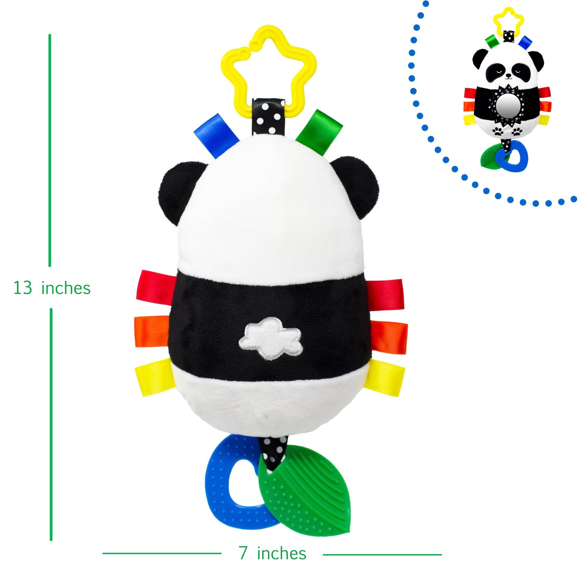 Squish 'N Play Panda Activity Toy- Multi-Sensory Learning Baby Toy - Stroller Toy, Car Seat Toy, Tummy Time Toy, Teether Toy, Crinkle Toy, Baby Gift - with Mirror, Rattle & Taggies