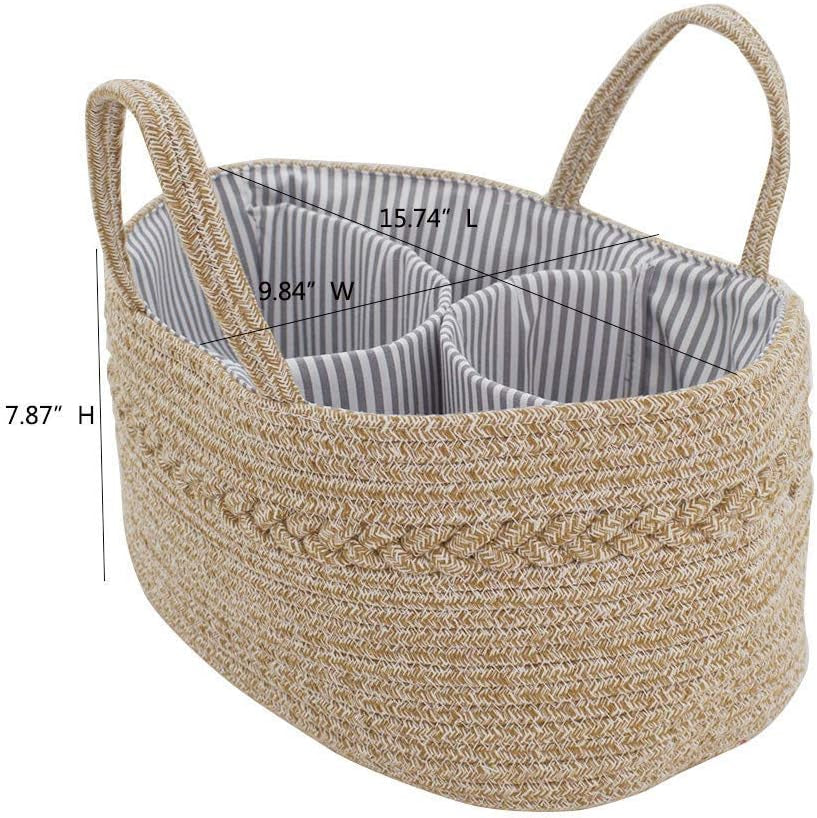 Baby Diaper Caddy Organizer - Stylish Nursery Organizer 100% Cotton Rope Storage Bin Foldable Tote Diaper Caddy Bag for Newborn Infant Baby Gifts,Storage Basket for Bath Car Travel