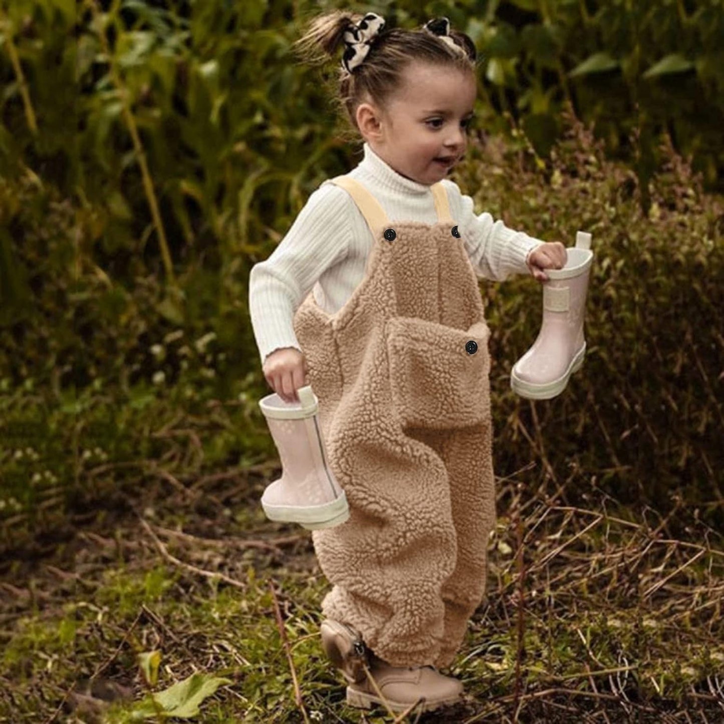 Toddler Kids Baby Girls Boy Fleece Suspender Pants Overalls Trousers Warm Romper Jumpsuits Outfits Winter Clothes J617 Brown, 4-5T