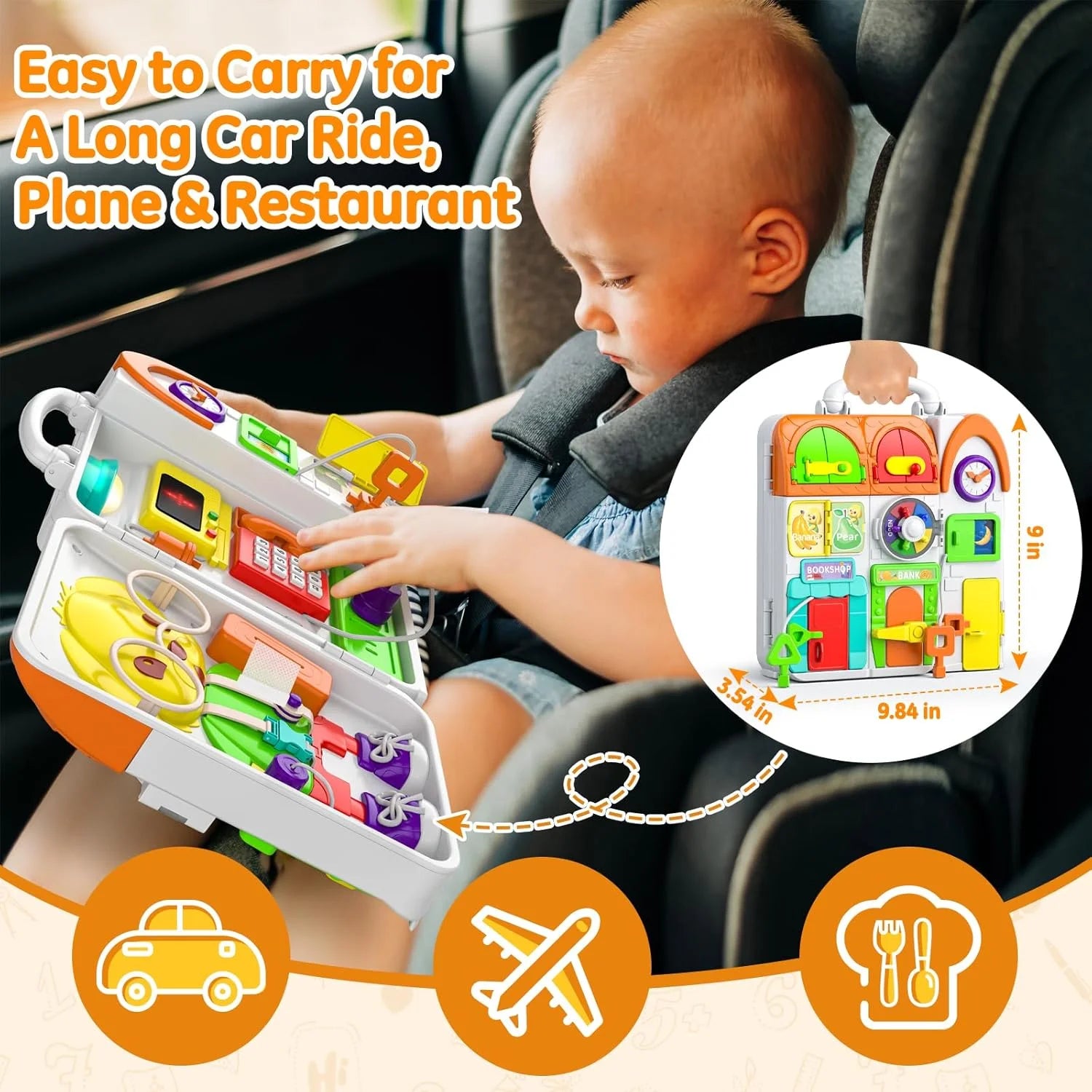 Montessori Toys for 1-3 Year Old Baby, Bilingual Busy Board for Toddlers 1-3, Educational Toddlers Toys for Ages 0-3, Birthday Gifts for 1+ Year Old, Developmental Baby Toy 12-36 Months