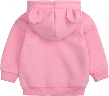 Toddler Baby Girls Boys Cartoon Sweatshirt Casual Pullover Cute Ear Solid Hoodie Sweatshirt Top Cotton Blouse Clothes Hot Pink