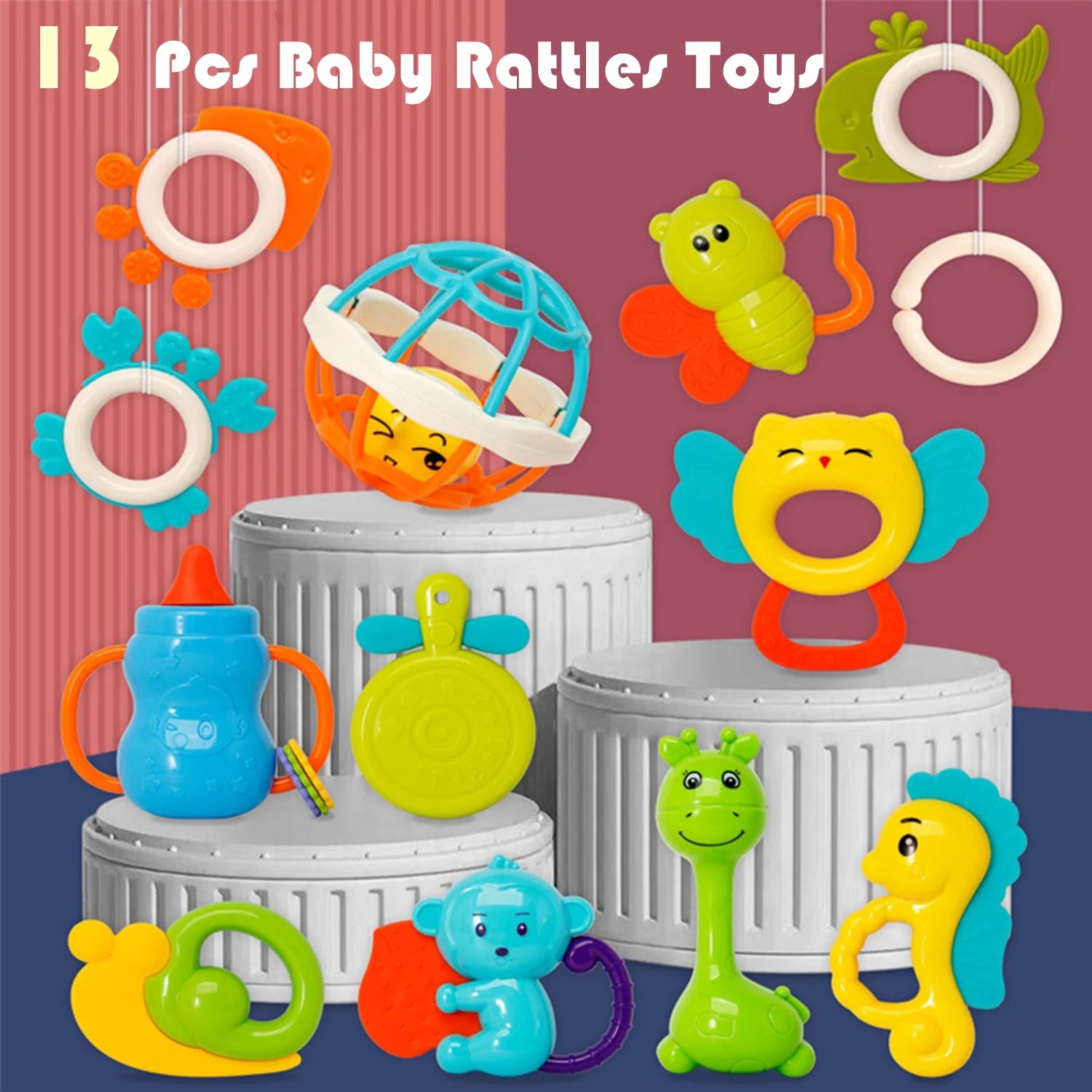 Baby Toys 0-6 Months, 17 Pcs Baby Rattles Toys Teething Toys for Babies 0-3-6-12-18 Months, Early Development Learning Toy Newborn Toy Baby Boy Girl Birthday Gifts