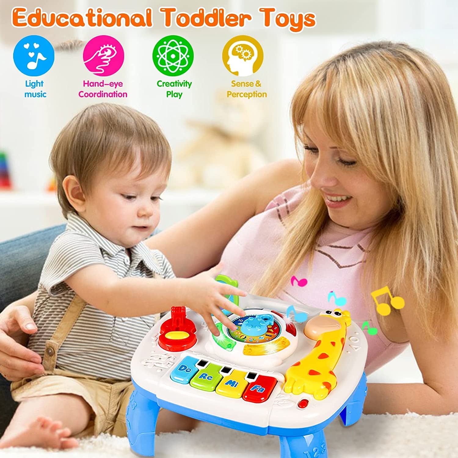 Baby Toys 6 to 12 Months, Musical Learning Table Baby Toys for 1 2 3 Year Old Boys Girls Early Education Activity Center Baby Toys 12-18 Months Kids Toddler Birthday Gifts