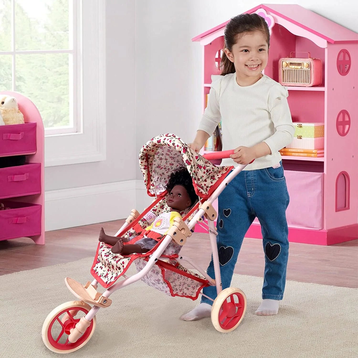 Baby Doll Stroller Jogging Toy Stroller Floral