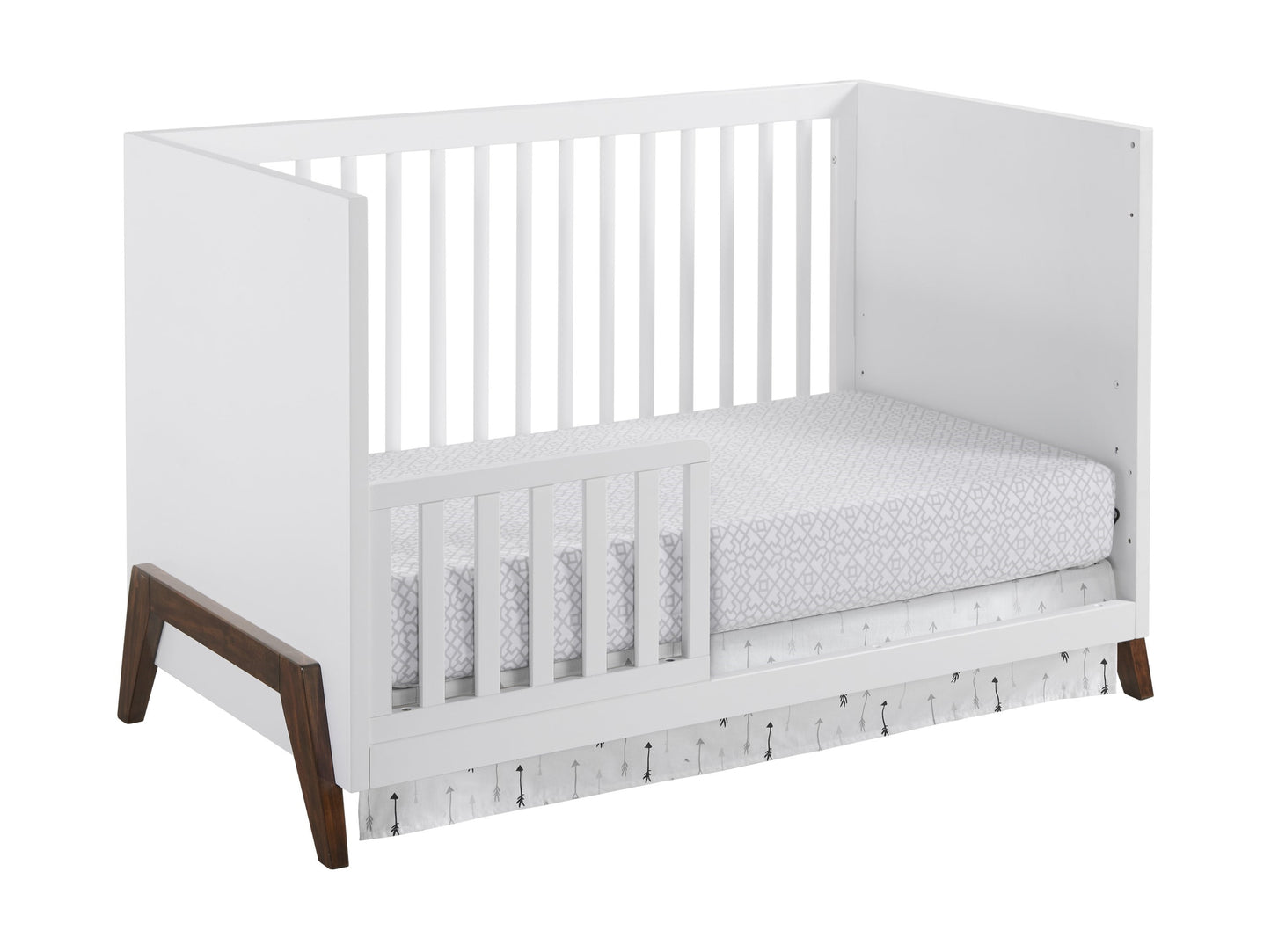 Mari Modern 3-In-1 Convertible Island Crib, White & Walnut, Wooden Crib