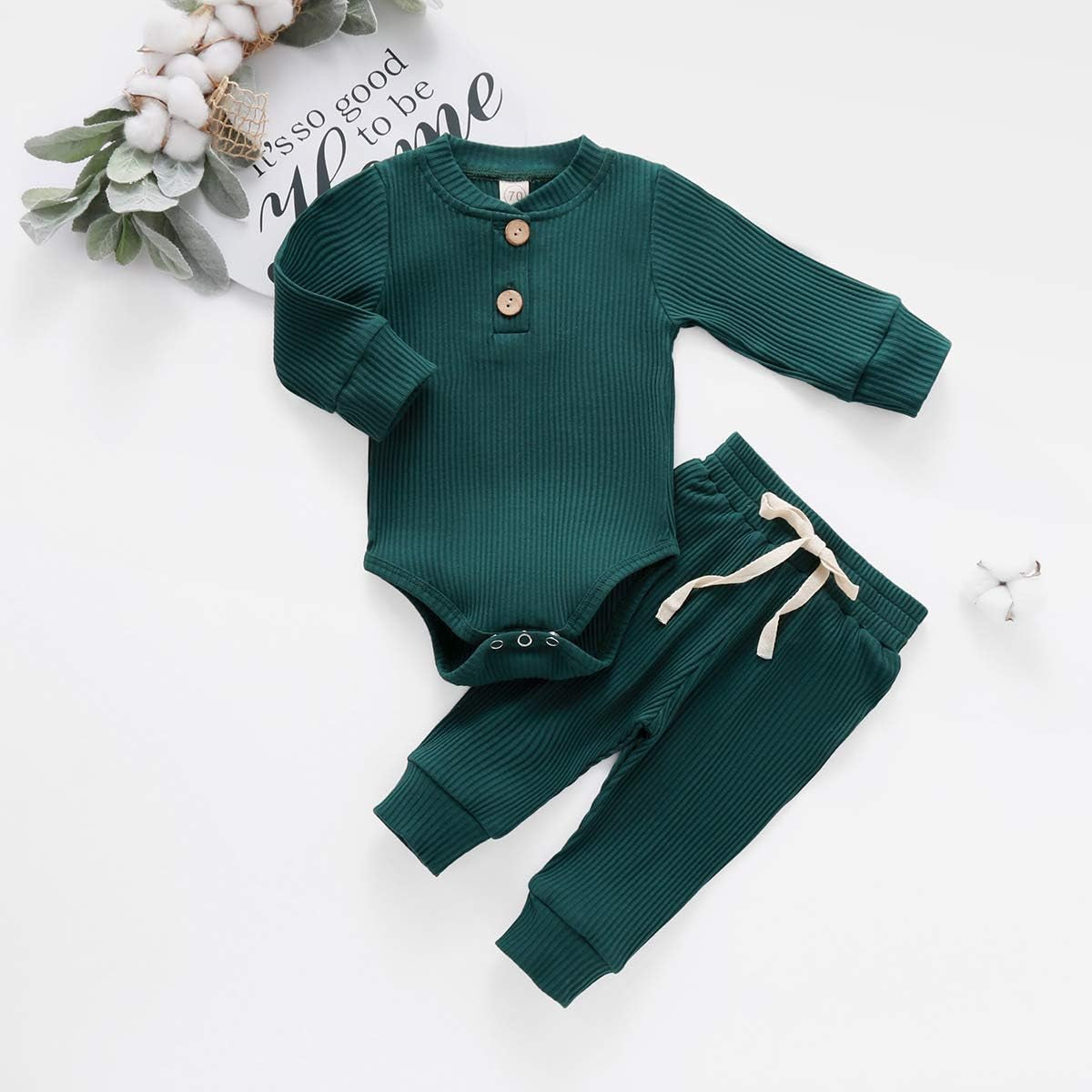 Newborn Baby Girl Boy Fall Clothes 3 6 12 18 24 Months Outfits Long Sleeve Knitted Cotton Romper & Pants Infant Winter Sets