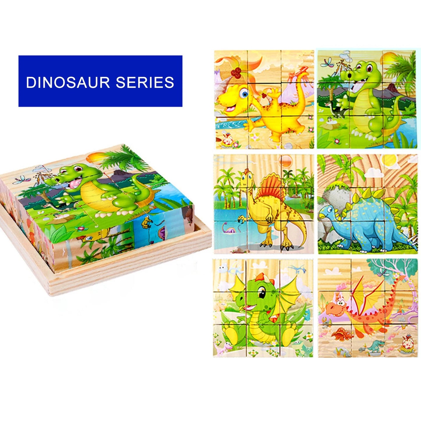 6 in 1 Wooden Block Puzzles Toddlers Kids Toys Montessori Learning Games Educational Interactive Toys for 3 4 5 Preschool