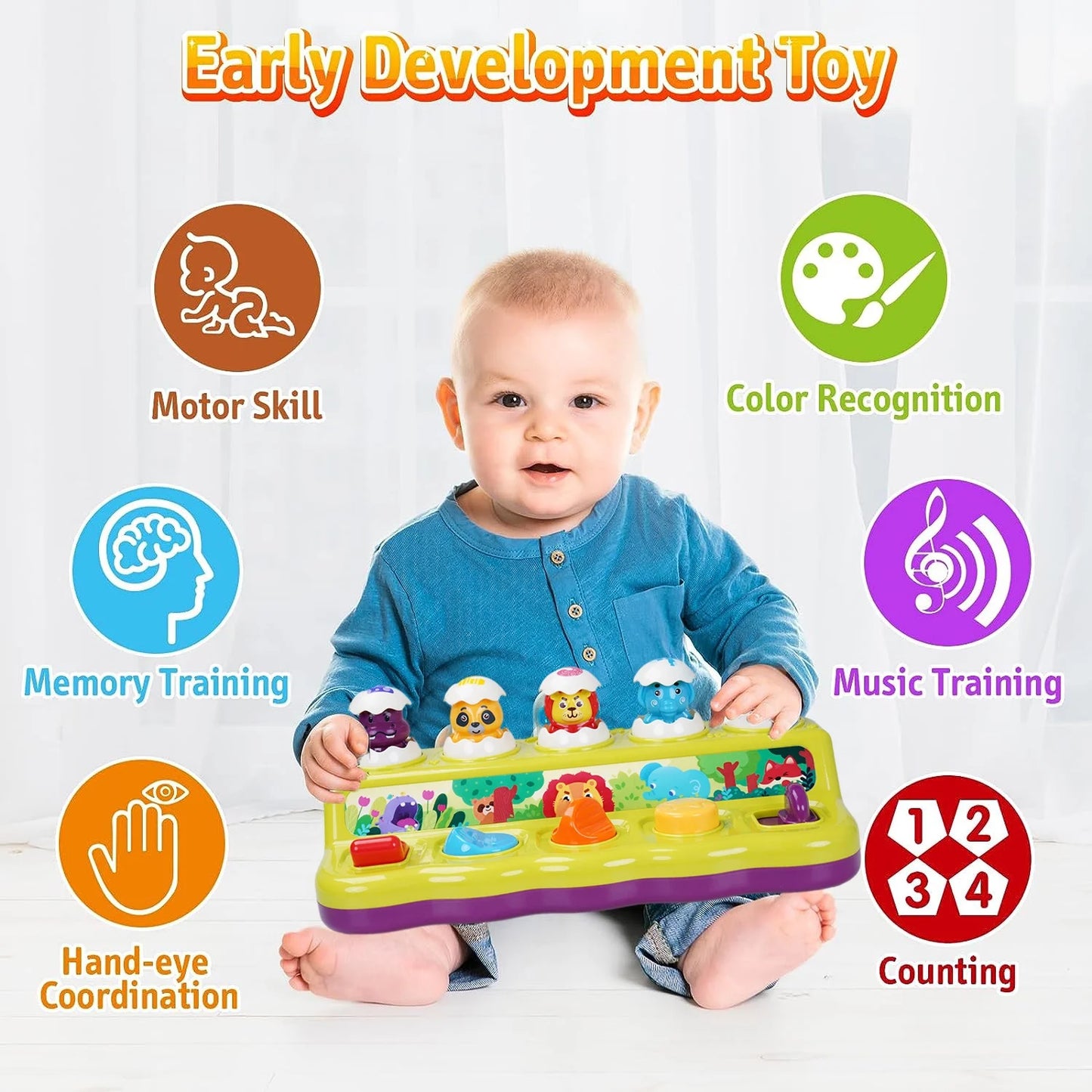 Baby Toys 6-12 Months, Animals Toy with Music and Light, Animal Sound, Hammer, Cause and Effect Toys for 1 Year Old, Toddler Boys Girl Toys